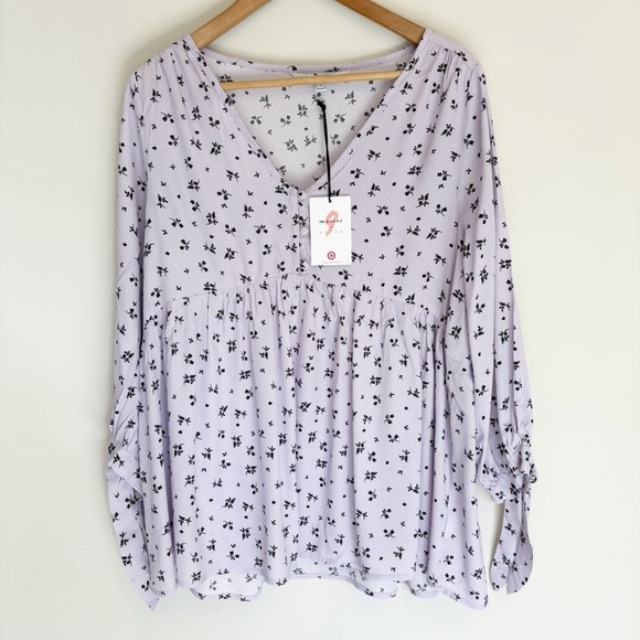 NWT The Nines by Hatch Purple Smocked Long Sleeve Blouse - Picture 1 of 10